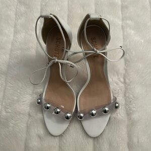 Schutz White Heels with Silver Details
